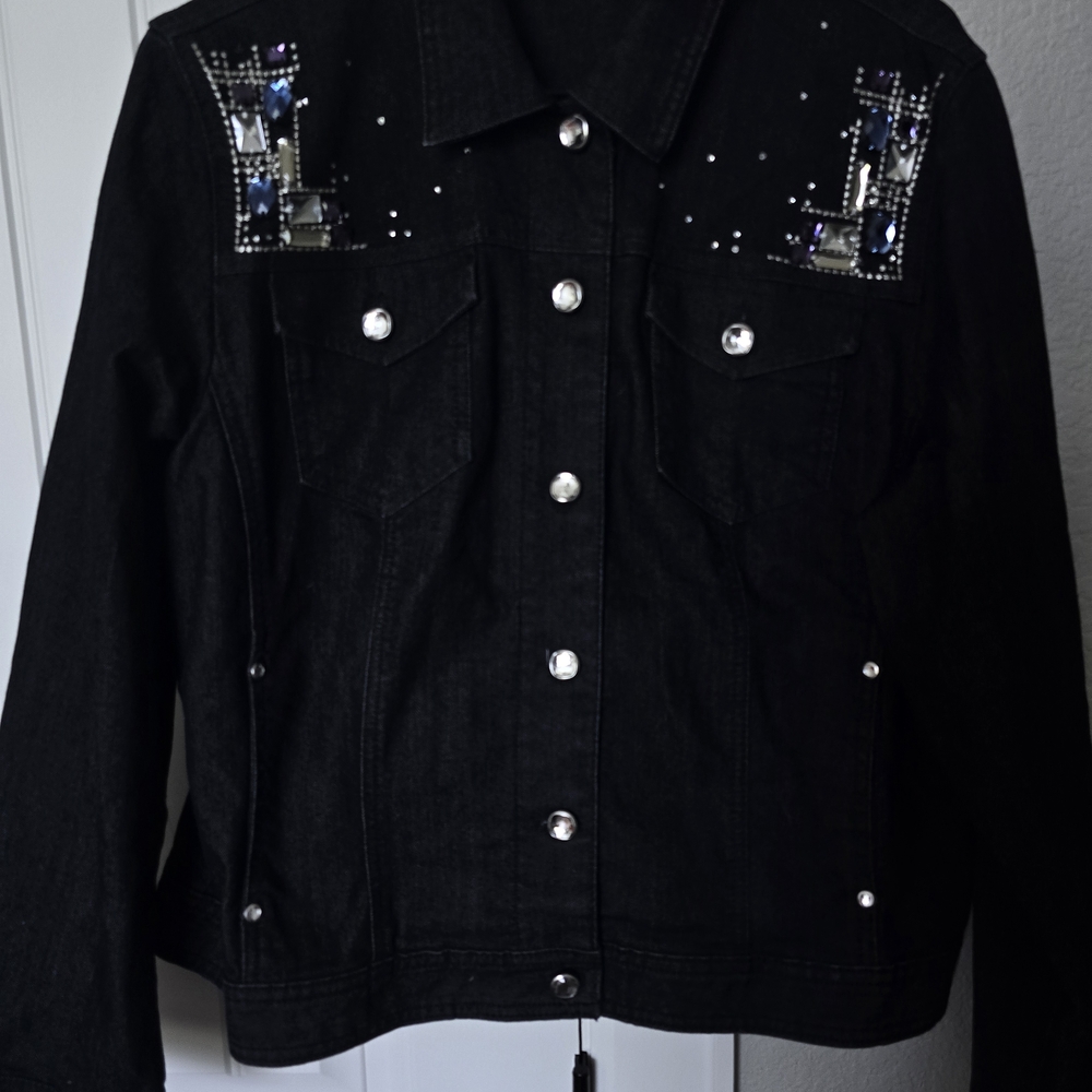 Chico's Black Jean Jacket with Silver Details